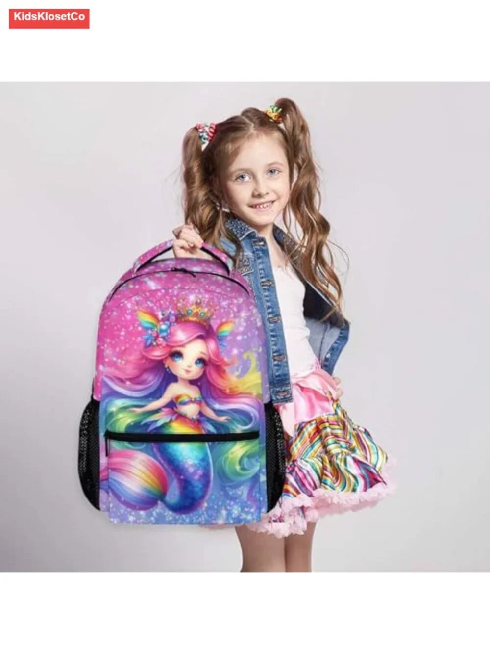 Girls Mermaid School Backpack 17'' Large Capacity Lightweight Polyester Bookbag